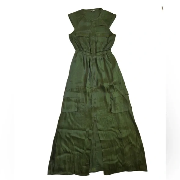Guess Olive Green Military Style Cargo alike Pockets Maxi Dress - Picture 1 of 6